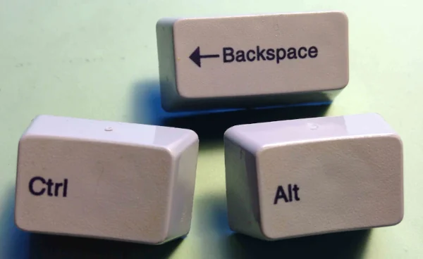 Keys arranged to spell out Control-Alt-Backspace.